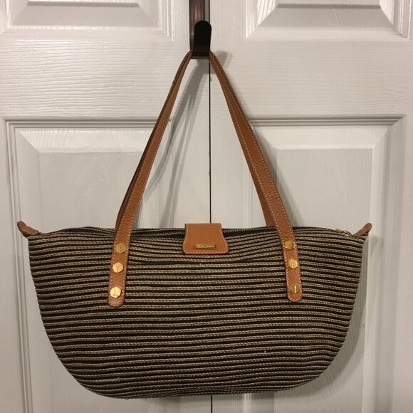 Eric Javits Squishee Woven Straw Shoulder Bag Leather Trim - Picture 6 of 12